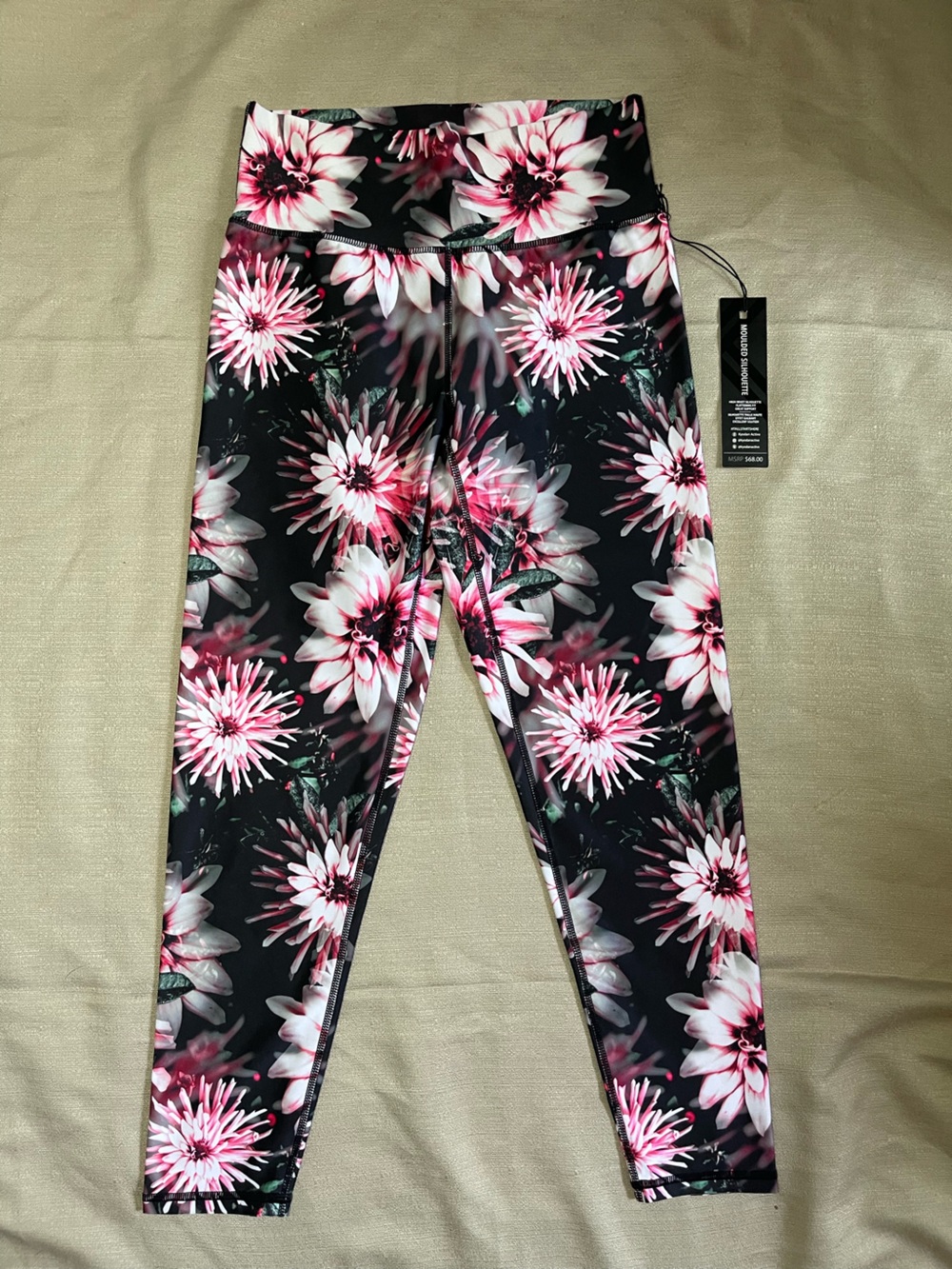 Kyodan Black Leggings with Pink & White Floral Design